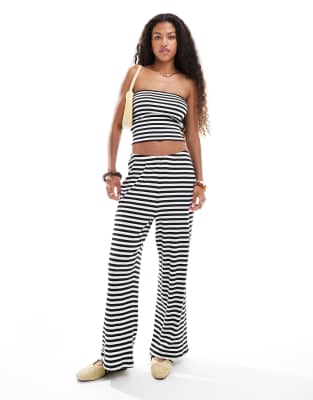 Vero Moda Vero Moda ribbed jersey trouser co-ord in mono stripe-Black