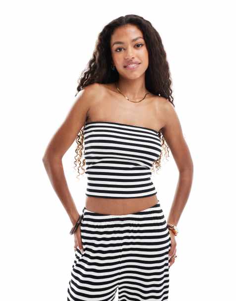 Vero Moda ribbed jersey tube top co-ord in mono stripe - view 1