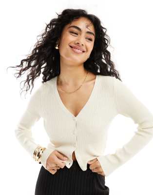 Vero Moda ribbed knit cardigan in cream