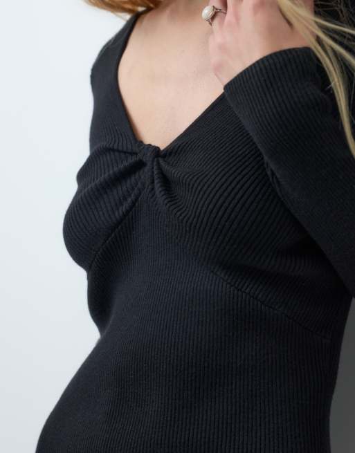 Vero Moda ribbed knit long sleeve reversible maxi dress in black, 4 of 4