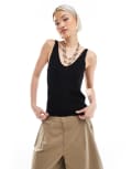 [Vero Moda] Vero Moda ribbed knit v neck cami top in black L Black