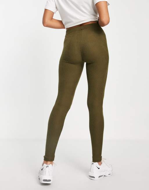 Khaki thick ribbed leggings