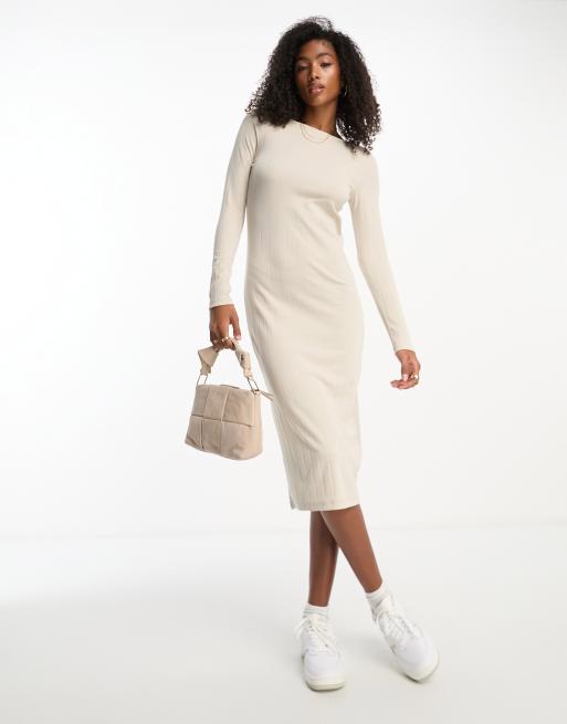 Vila sculpt knit midi dress in beige