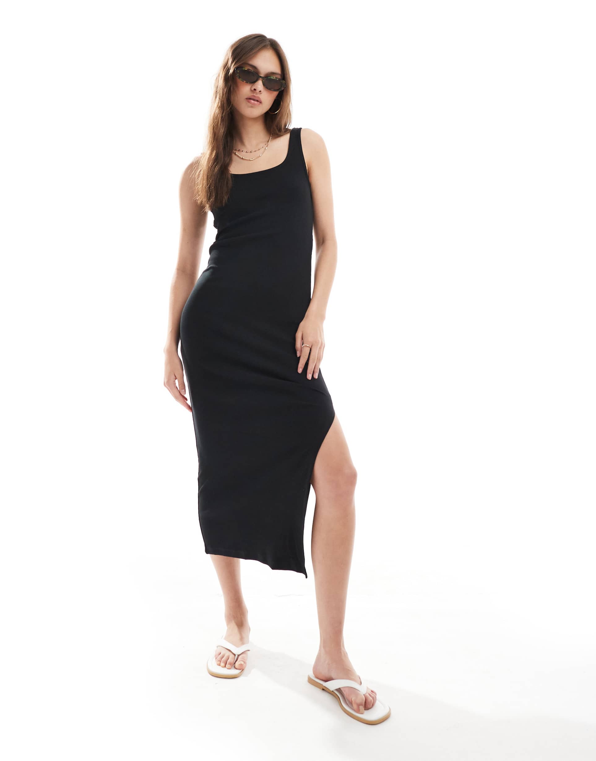 vero moda ribbed midi tank dress in black