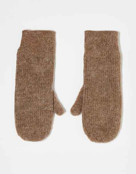 Vero Moda ribbed mittens in brown melange - view 1