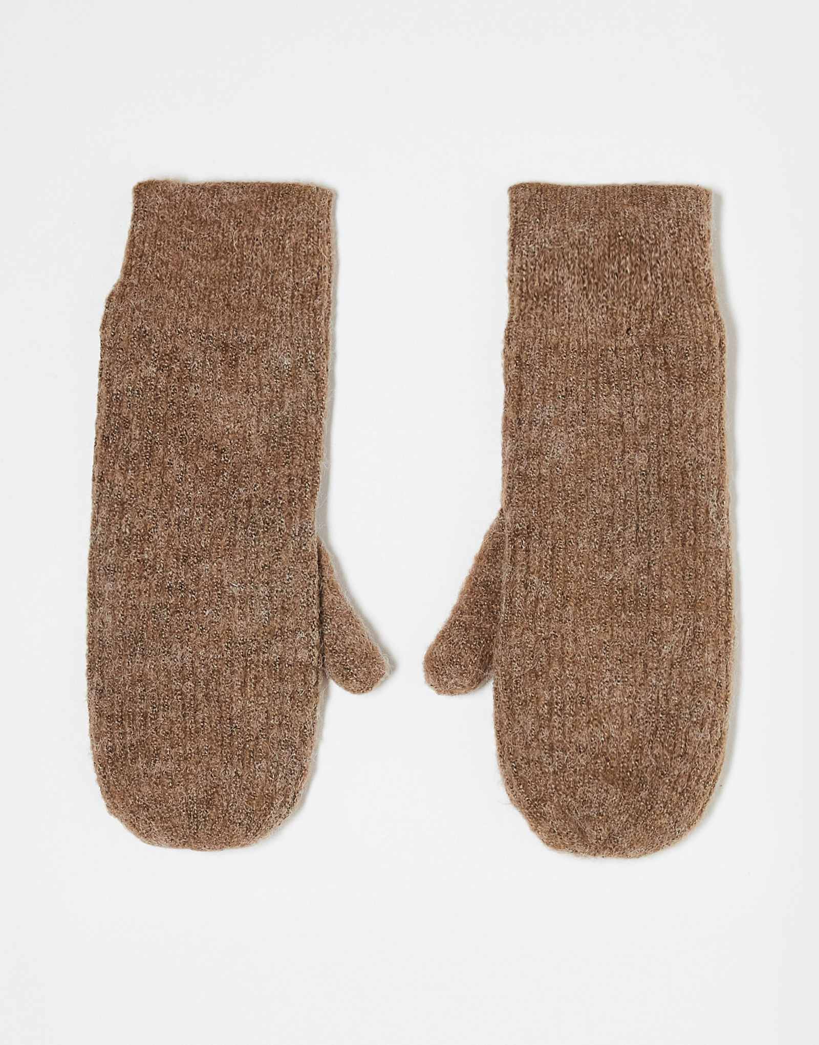 Варежки в рубчик Vero Moda из коричневого меланжа