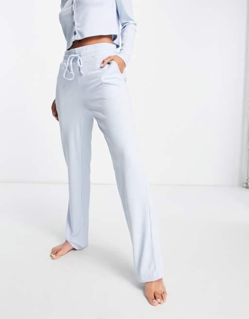 Vero Moda ribbed PJ pants co-ord in blue
