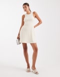 [Vero Moda] Vero Moda ribbed racer mini dress in cream-White S cream