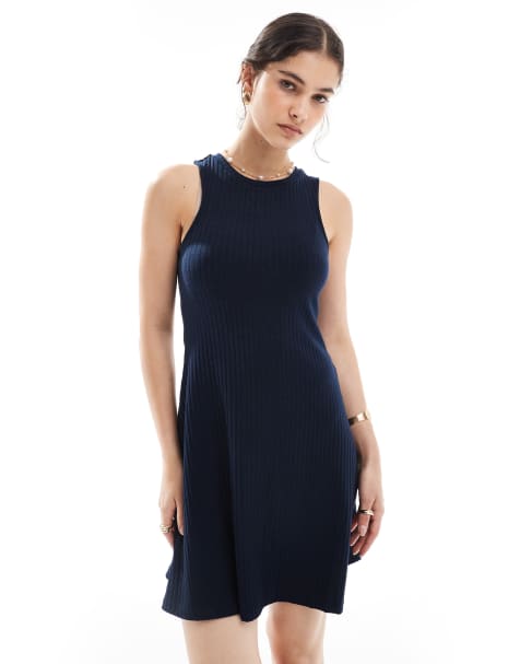 Vero Moda ribbed racer mini dress in navy - view 1