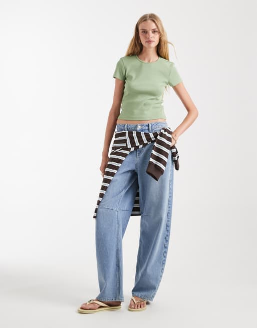 Vero Moda ribbed round neck T-shirt in mistletoe green, 3 of 4