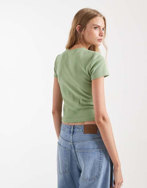 Vero Moda ribbed round neck T-shirt in mistletoe green, 4 of 4