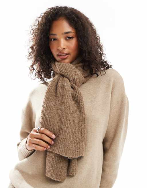 Vero Moda ribbed scarf in brown melange ASOS