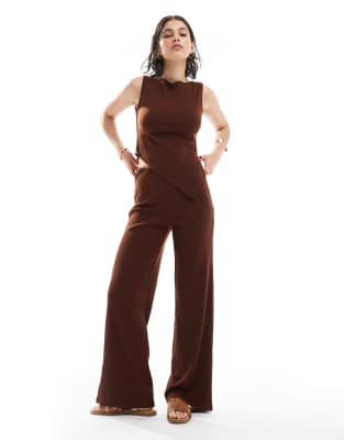 Vero Moda Ribbed Sleeveless Asymmetic Hem Top In Brown