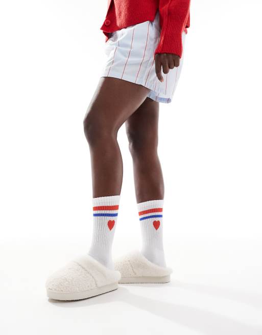 Vero Moda ribbed sport socks in white with heart and stripe detail