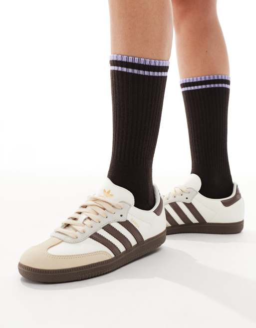 Vero Moda ribbed sports socks in chocolate brown with lavender stripe