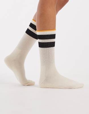 Vero Moda Ribbed Sporty Socks With Black And Orange Stripe Detailing In White
