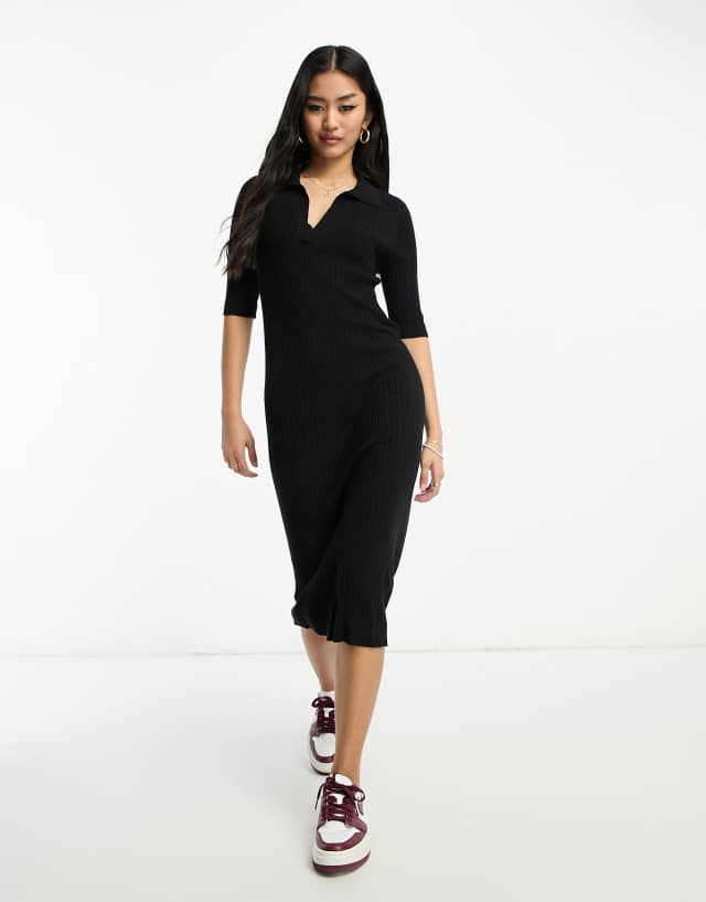 Vero Moda ribbed T-shirt midi dress in black