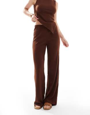 Vero Moda Ribbed Wide Leg Pants In Brown