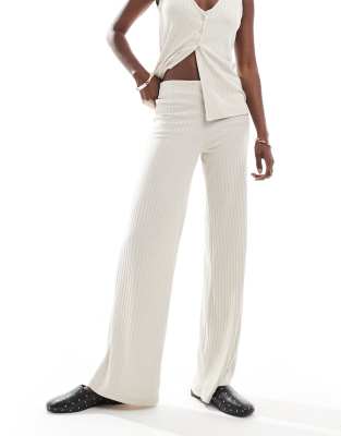 Vero Moda Ribbed Wide Leg Pants In White