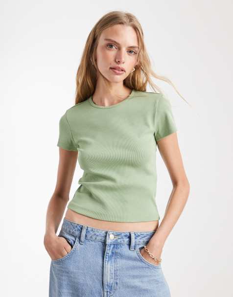 Vero Moda - Ribstrikket lysegrøn T-shirt med rund hals - view 1