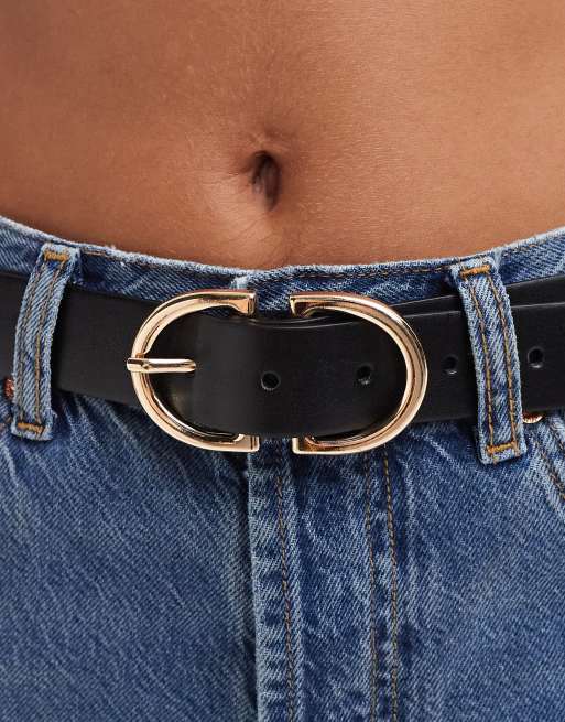Vero Moda - Riem met halvemaanvormige gouden gesp in zwart, 4 van 4