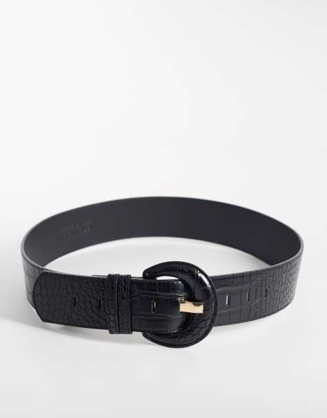 Vero Moda - Riem met textuur en grote ronde gesp in zwart - view 1