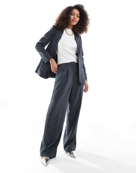 Vero Moda – Rita – Elegante Dad-Hose in Asphaltgrau mit weitem Schnitt, Kombiteil - view 1