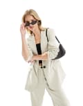 [Vero Moda] Vero Moda Rita oversized blazer in stone (part of a set)-White L Silver Lining