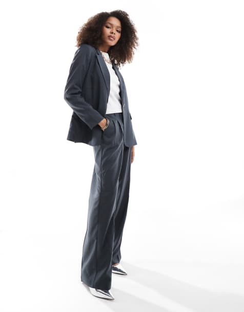 Vero Moda Rita tailored wide leg dad pants and blazer set in asphalt grey - view 1