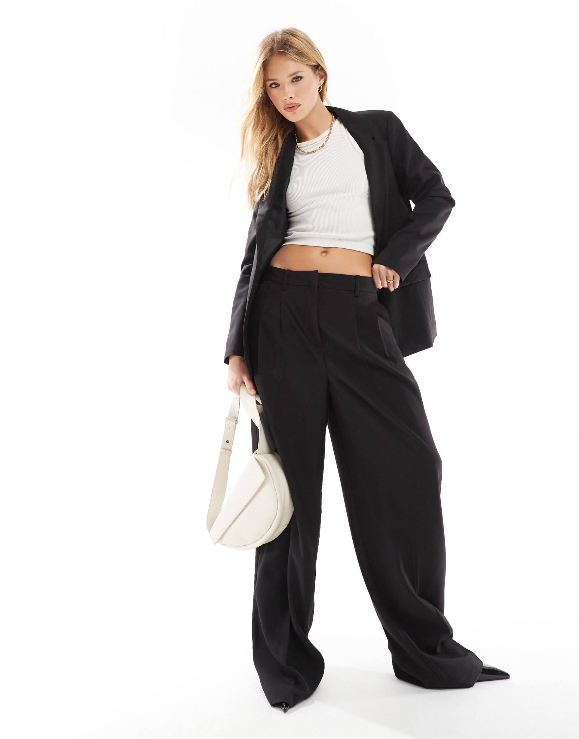 vero moda rita tailored wide leg dad pants in black - part of a set