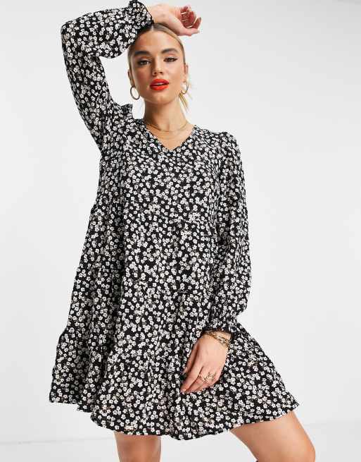 Vero Moda Robe babydoll courte en polyester Imprimé fleuri noir et