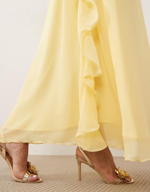 Vero Moda - Robe bandeau longue en mousseline à bords volantés - Jaune pâle, 2 de 4