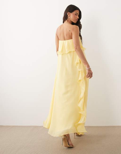 Vero Moda - Robe bandeau longue en mousseline à bords volantés - Jaune pâle, 4 de 4