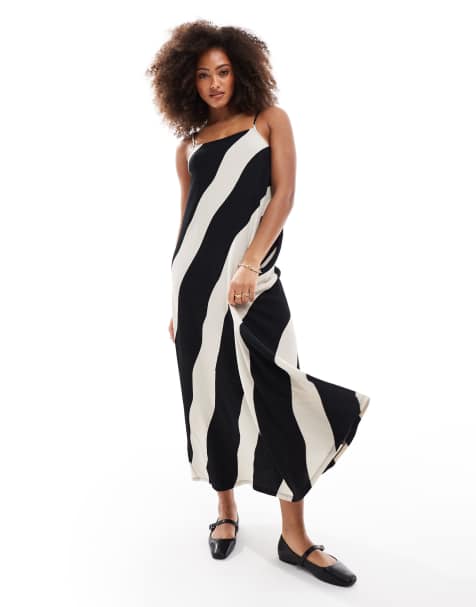 Vero Moda - Robe caraco longue à encolure carrée et rayures abstraites - Noir et blanc - view 1