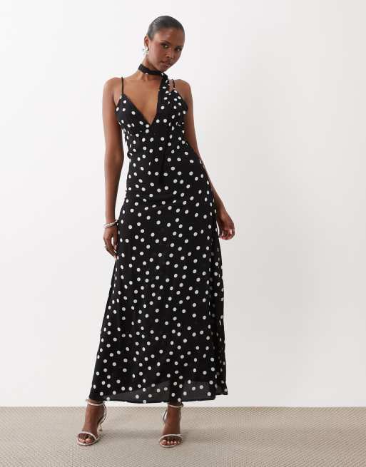 Vero Moda - Robe caraco longue à pois avec encolure foulard - Noir, 2 de 4
