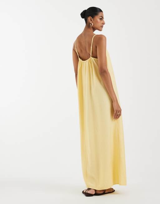 Vero Moda - Robe caraco longue en tissu texturé effet froissé - Jaune doré, 4 de 4