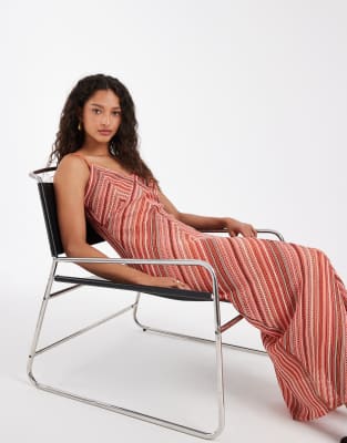 Robe caraco mi-longue en maille crochetée à chevrons - Rose S