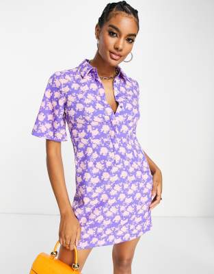 Vero Moda mini shirt dress in purple floral - ASOS Price Checker