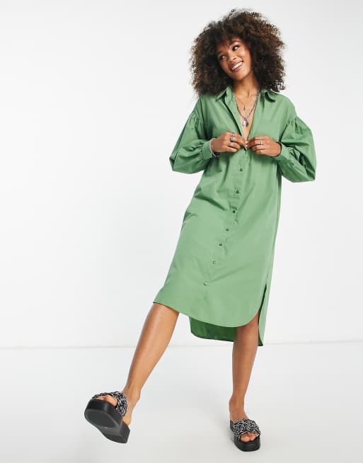 Vero Moda Robe chemise longue et oversize manches longues Kaki