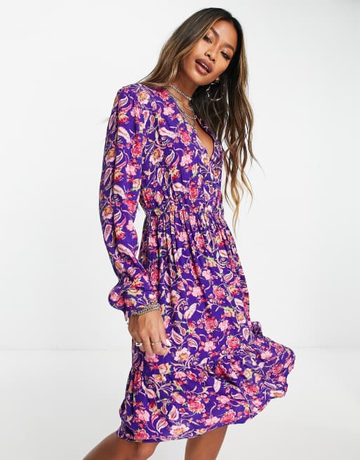 Vero Moda Robe chemise mi longue a manches longues et imprime Bleu ASOS
