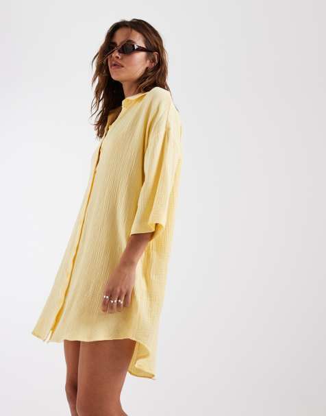 Vero Moda - Robe chemise oversize en gaze texturé - Jaune banane - view 1