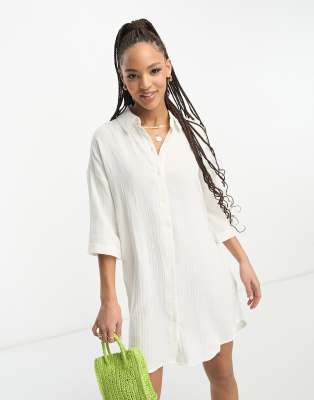 Vero Moda - Robe chemise oversize texturée - Blanc