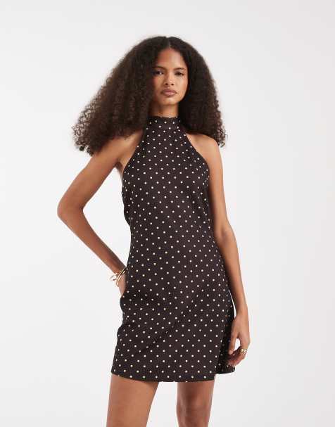 Vero Moda - Robe courte dos nu à pois - Marron et jaune - view 1