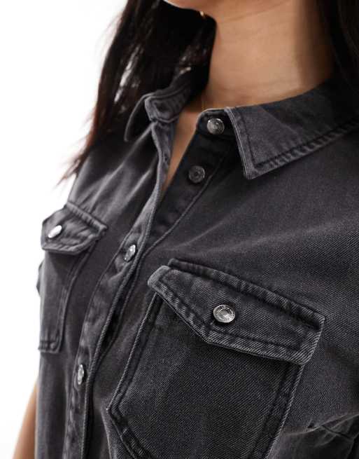 Vero Moda - Robe courte en denim à manches courtes - Noir délavé, 2 de 4