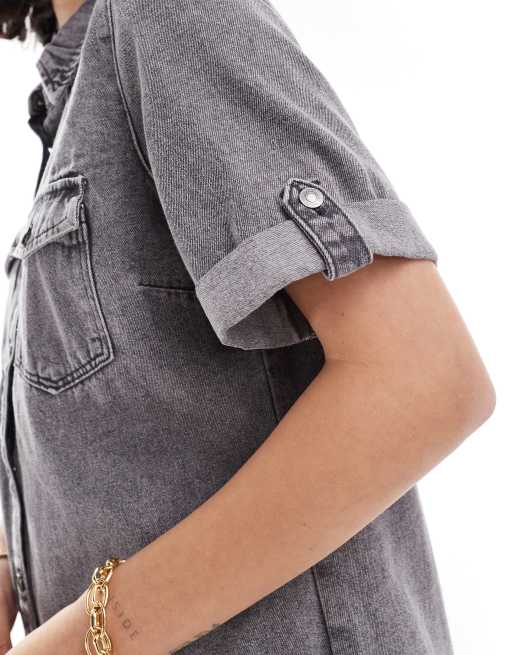 Vero Moda - Robe courte en jean à manches courtes - Gris, 3 de 4
