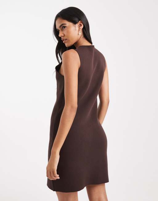 Vero Moda - Robe courte en maille à boutons couverts - Marron chocolat, 3 de 4