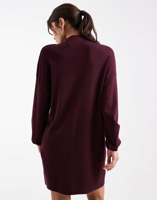 Vero Moda - Robe courte en maille à col cheminée - Bordeaux, 2 de 4