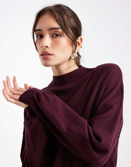 Vero Moda - Robe courte en maille à col cheminée - Bordeaux, 4 de 4