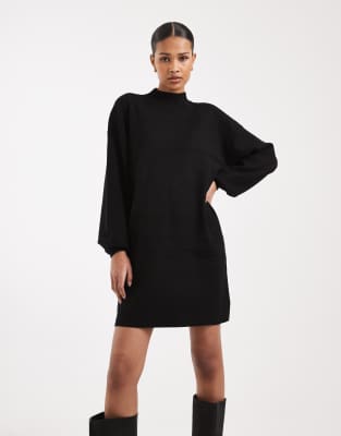 Robe courte en maille à col cheminée - Noir XL