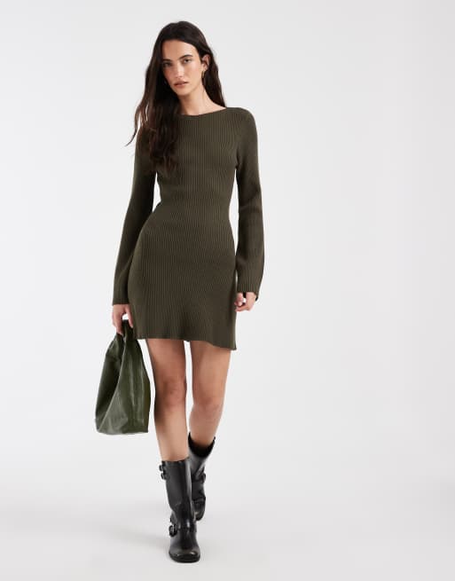 Vero Moda robe courte en maille à manches longues et encolure bateau, vert foncé, 2 de 4